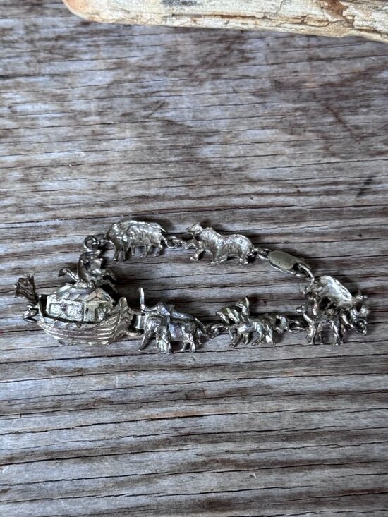 unbranded Jewelry - Vintage Sterling Silver Noahs Ark Animal Charm Bracelet 925 Biblical 11.13g 7"